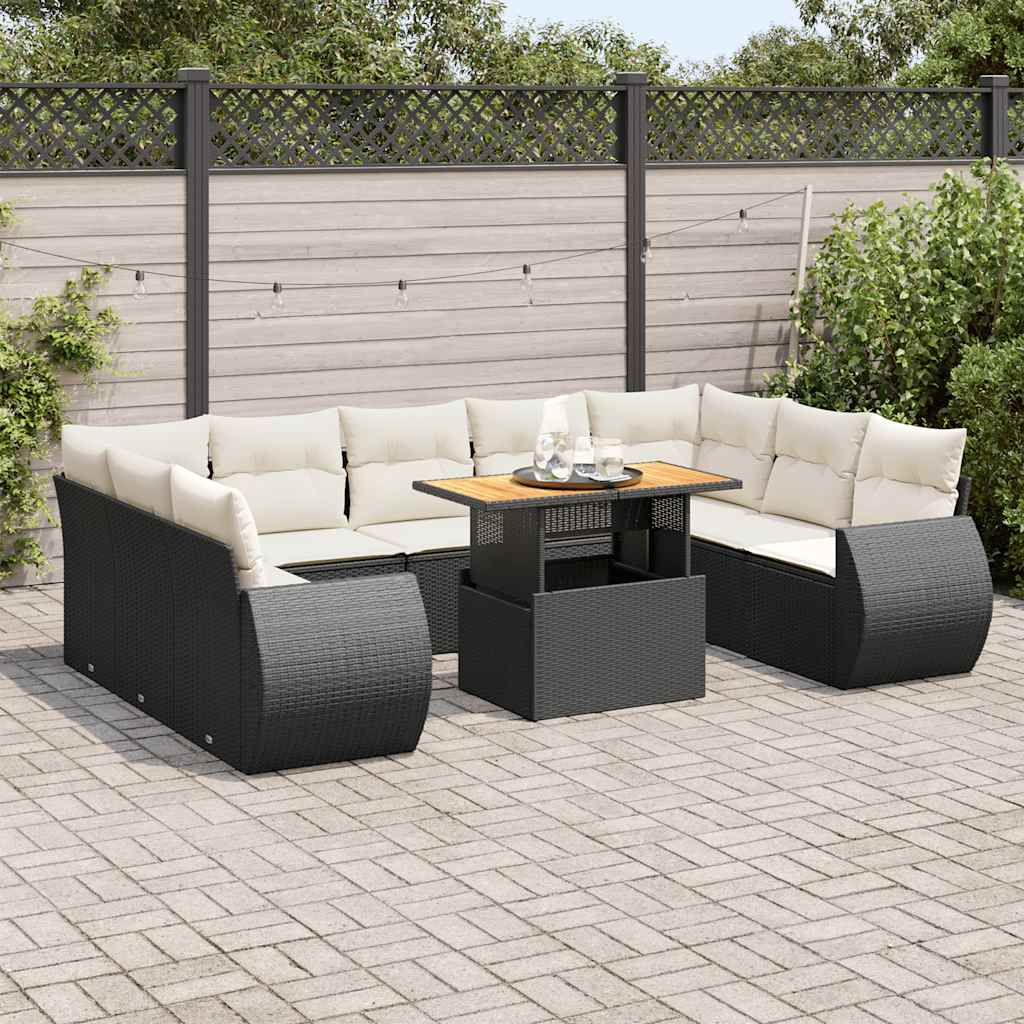 10-dijelni set vrtnih sofa s jastucima crni od poliratana