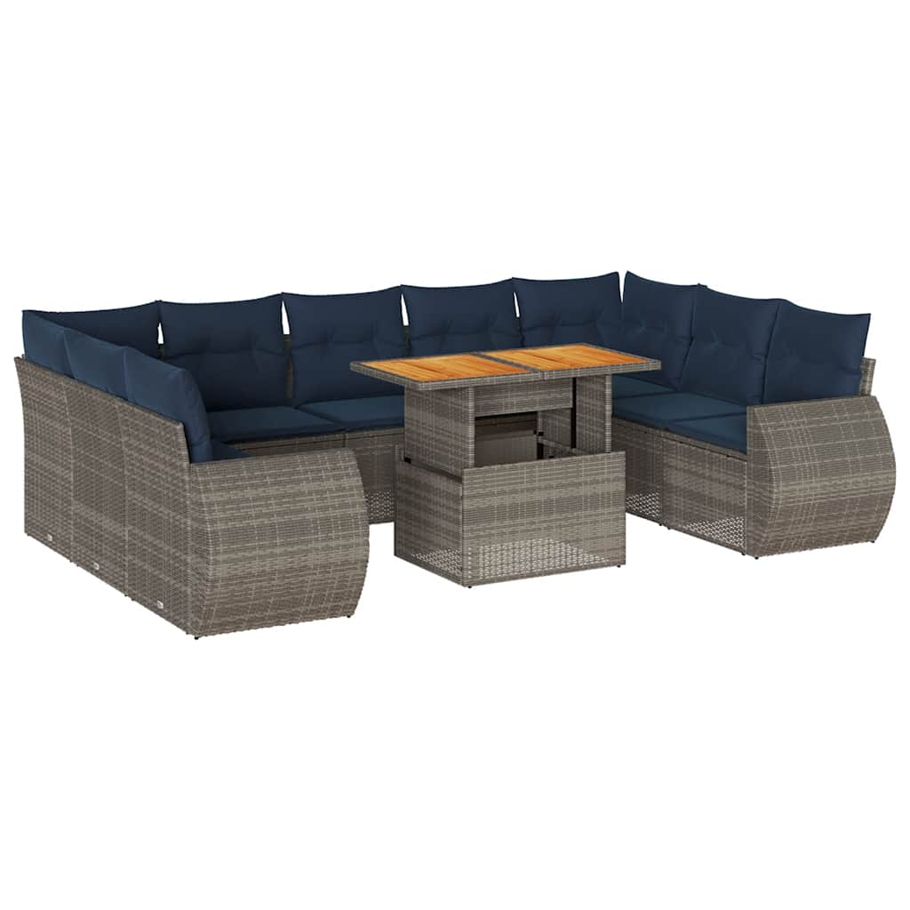 10-dijelni set vrtnih sofa od poliratana s jastucima sivi