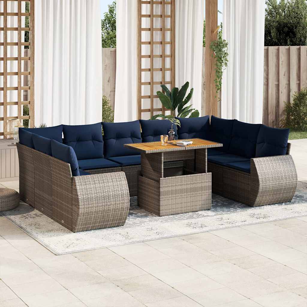 10-dijelni set vrtnih sofa od poliratana s jastucima sivi