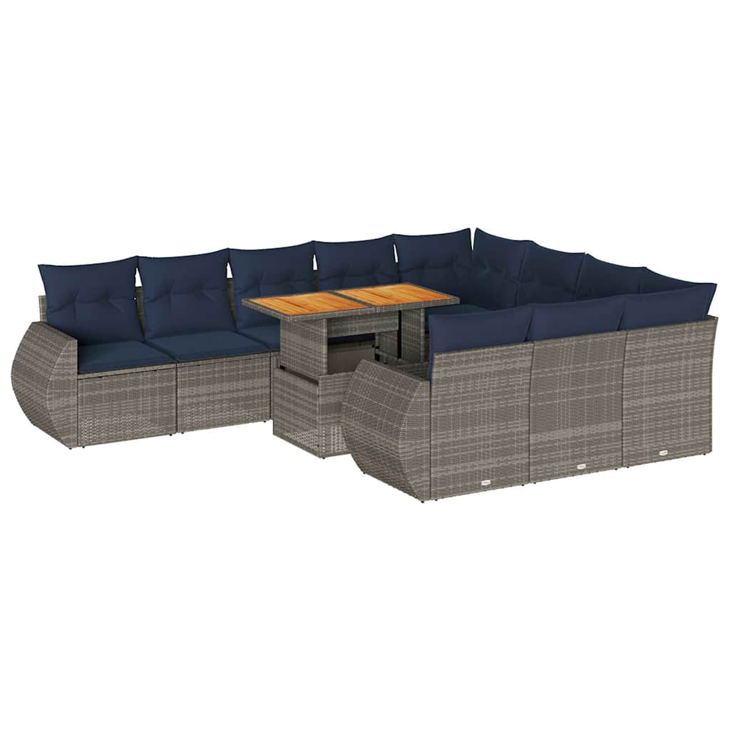 11-dijelni set vrtnih sofa od poliratana s jastucima sivi