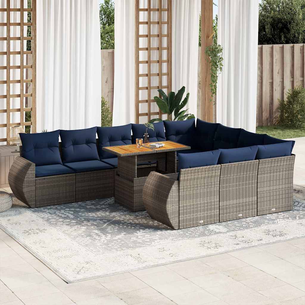 11-dijelni set vrtnih sofa od poliratana s jastucima sivi