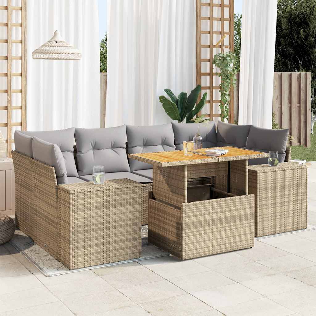 7-dijelni set vrtnih sofa od poliratana s jastucima bež