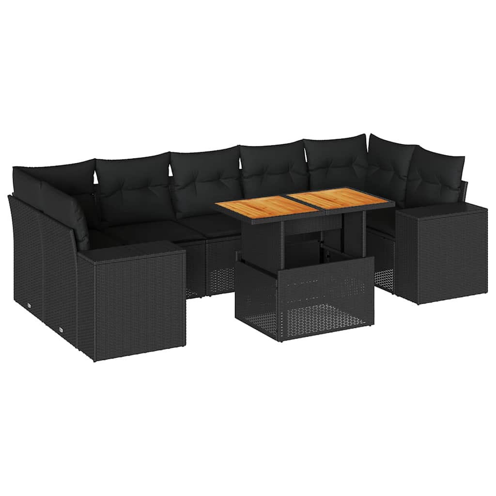 8-dijelni set vrtnih sofa od poliratana s jastucima crni