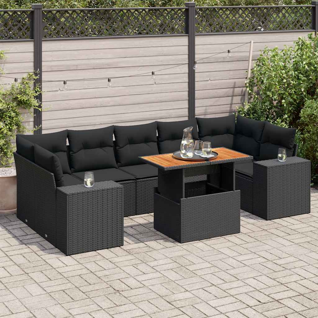 8-dijelni set vrtnih sofa od poliratana s jastucima crni