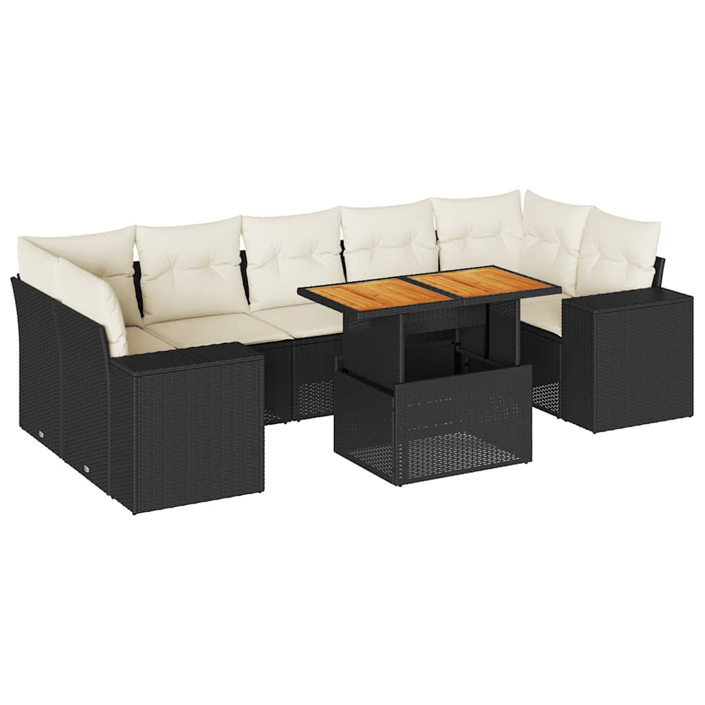 8-dijelni set vrtnih sofa od poliratana s jastucima crni