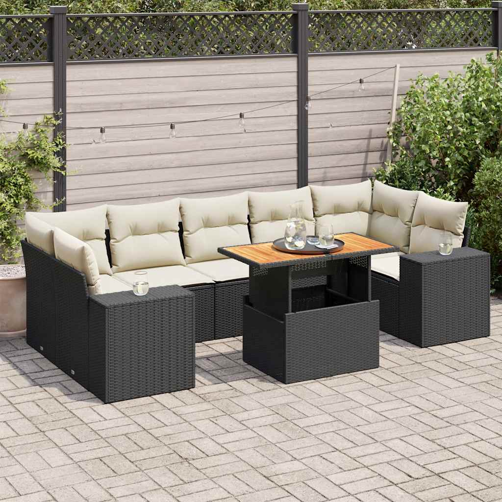 8-dijelni set vrtnih sofa od poliratana s jastucima crni