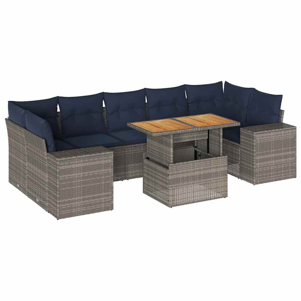 8-dijelni set vrtnih sofa od poliratana s jastucima sivi