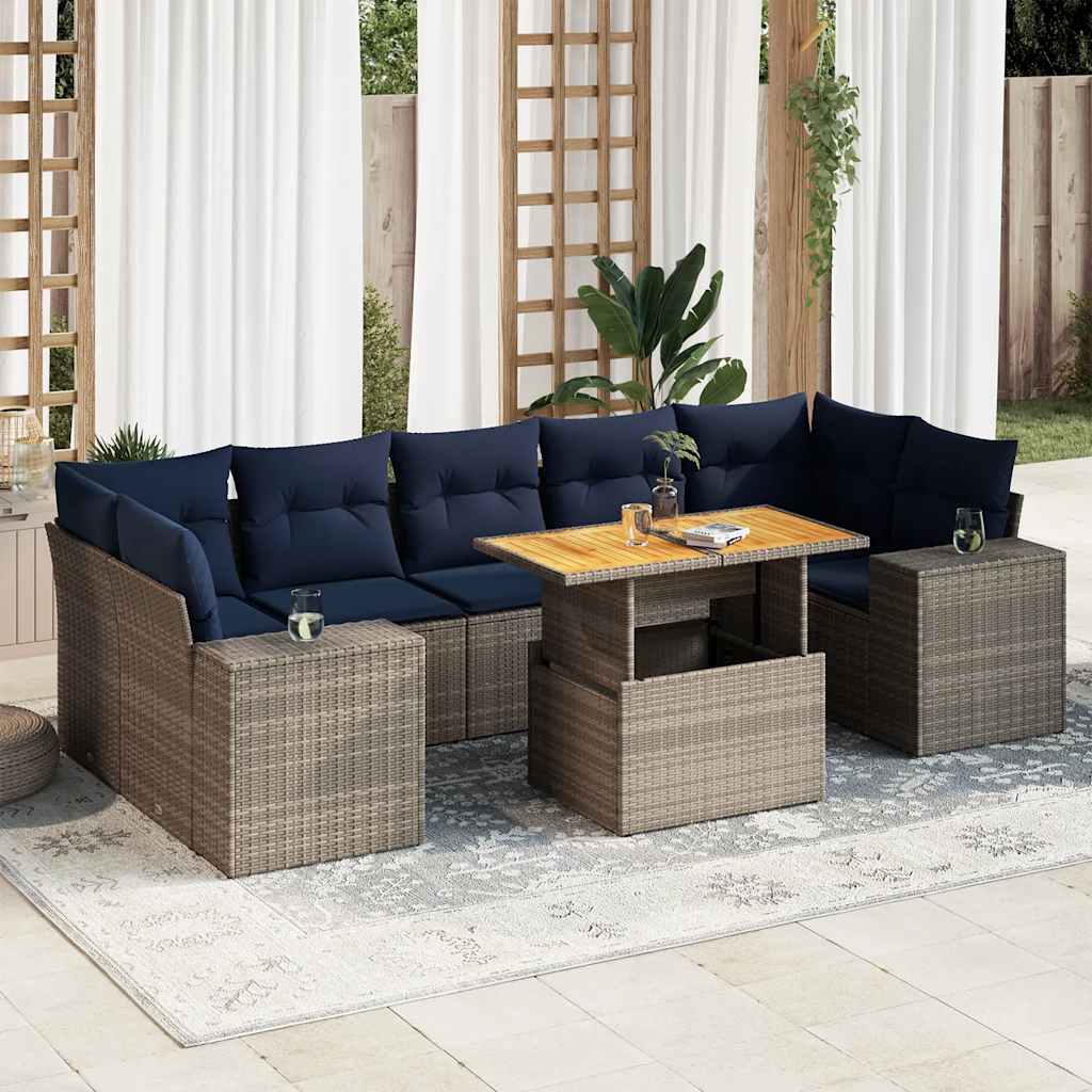 8-dijelni set vrtnih sofa od poliratana s jastucima sivi