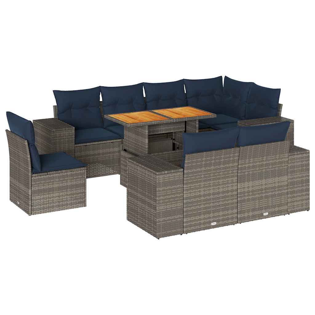 9-dijelni set vrtnih sofa od poliratana s jastucima sivi
