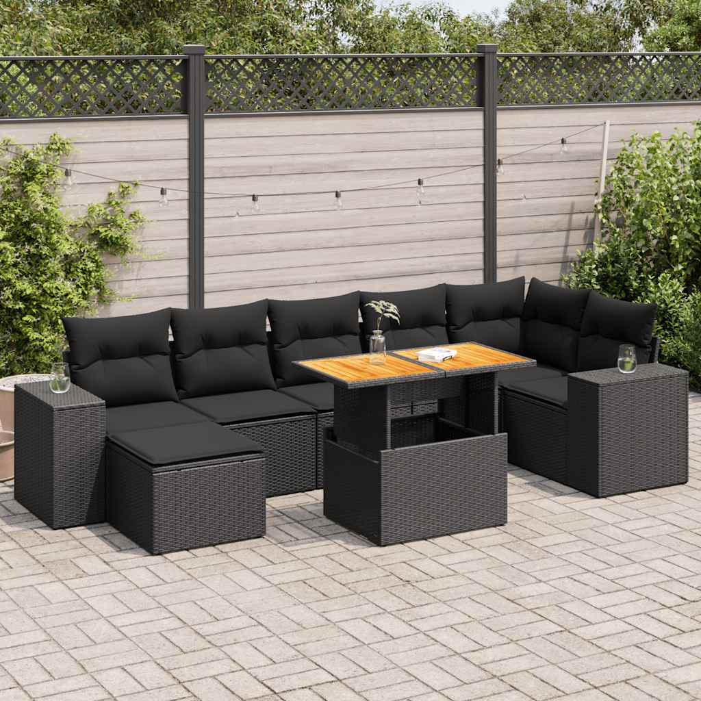 8-dijelni set vrtnih sofa od poliratana s jastucima crni