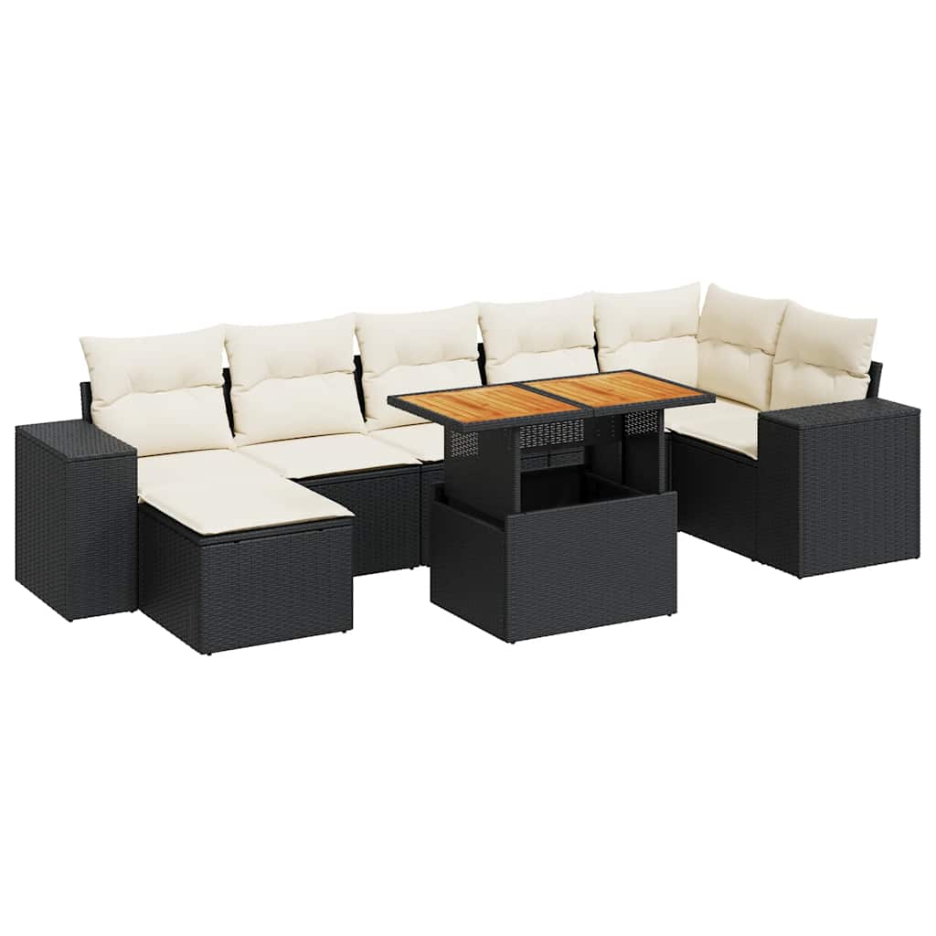 8-dijelni set vrtnih sofa od poliratana s jastucima crni