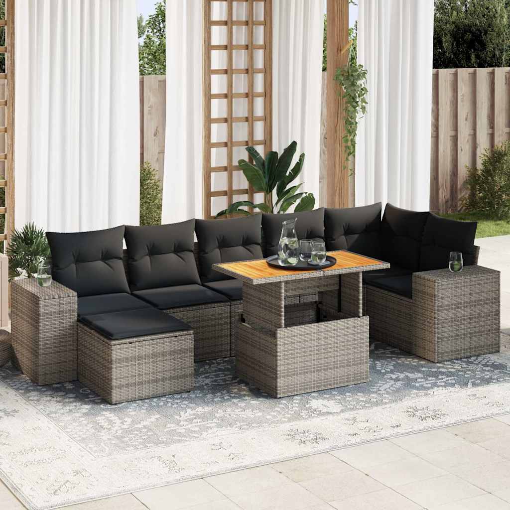 8-dijelni set vrtnih sofa od poliratana s jastucima sivi