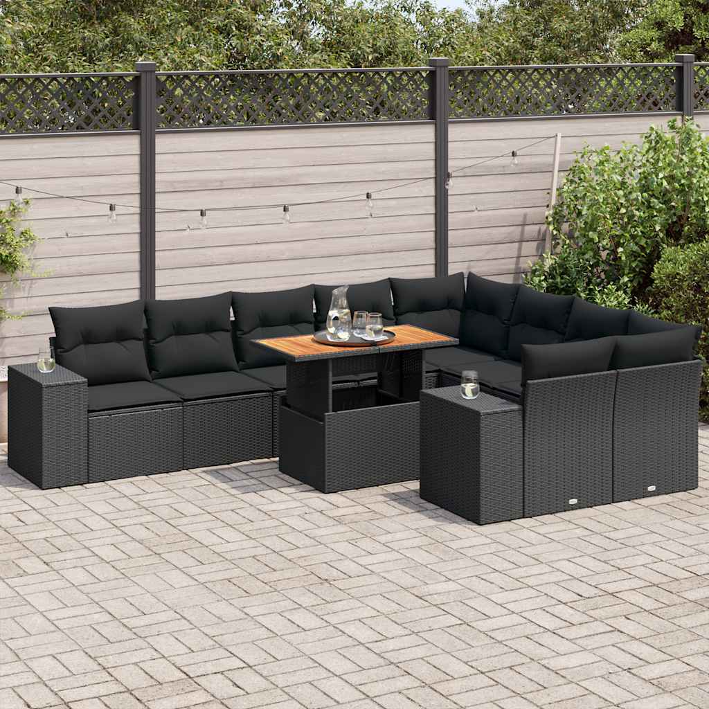 10-dijelni set vrtnih sofa s jastucima crni poliratana bagrem