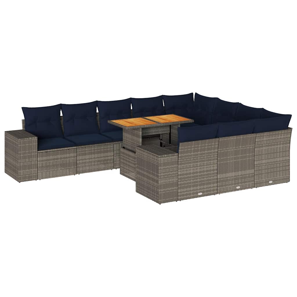 11-dijelni set vrtnih sofa od poliratana s jastucima sivi
