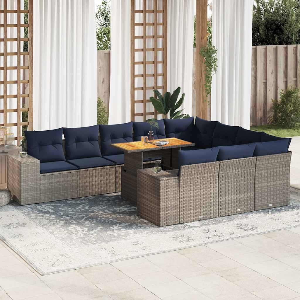 11-dijelni set vrtnih sofa od poliratana s jastucima sivi