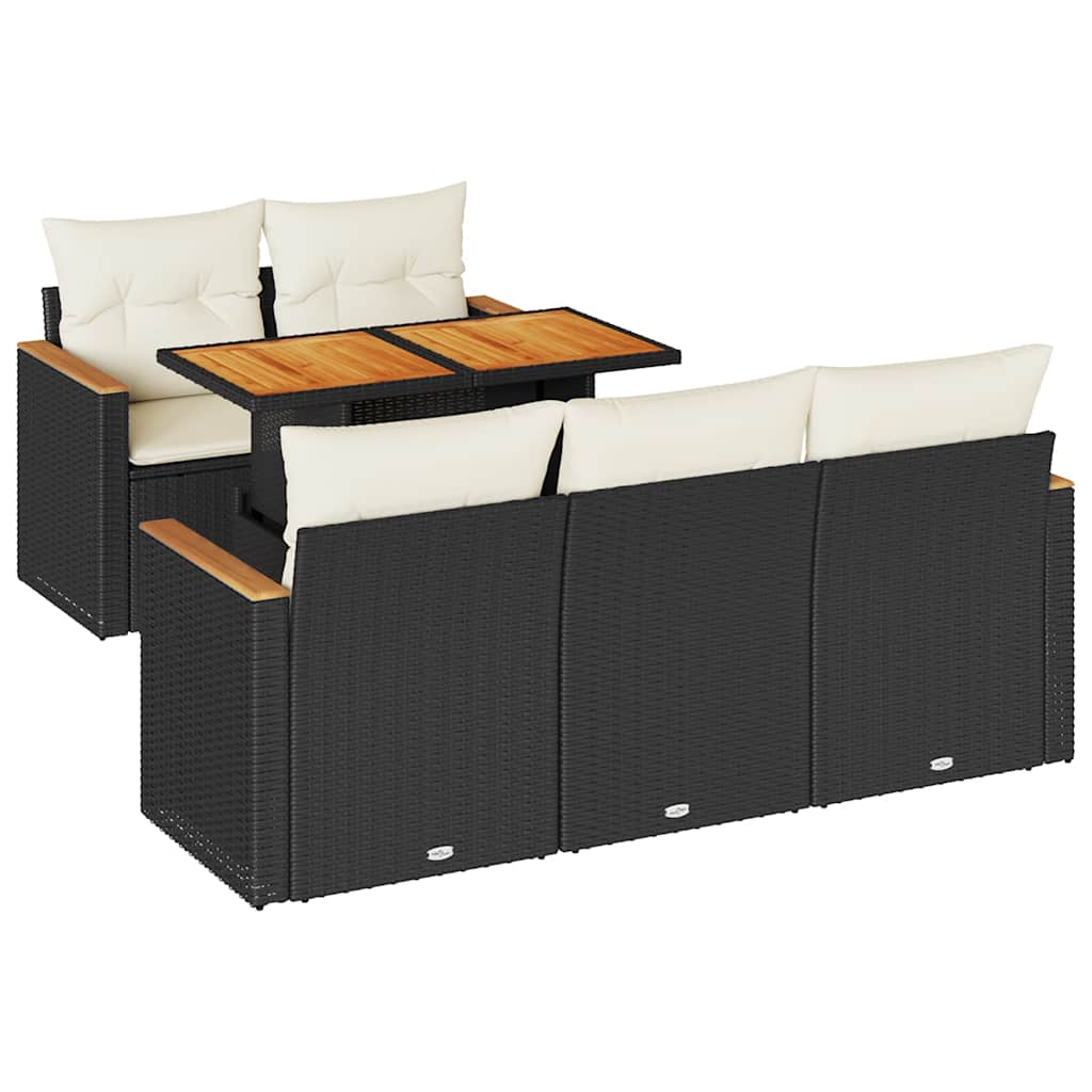 6-dijelni set vrtnih sofa s jastucima crni od poliratana bagrem