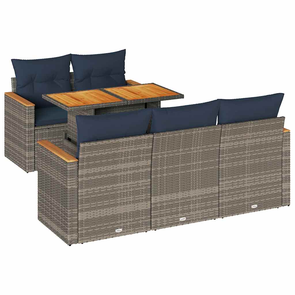 6-dijelni set vrtnih sofa od poliratana s jastucima sivi