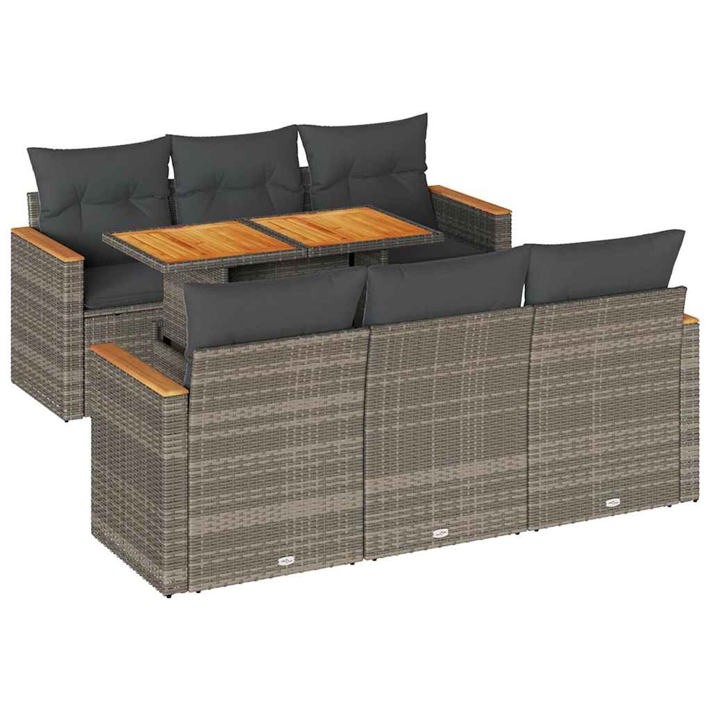 7-dijelni set vrtnih sofa poliratan i bagrem s jastucima sivi
