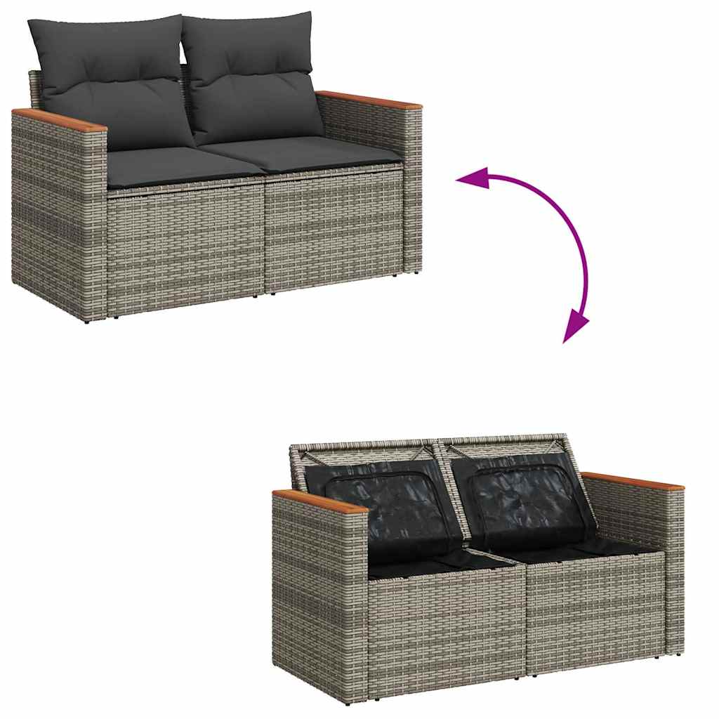 7-dijelni set vrtnih sofa poliratan i bagrem s jastucima sivi
