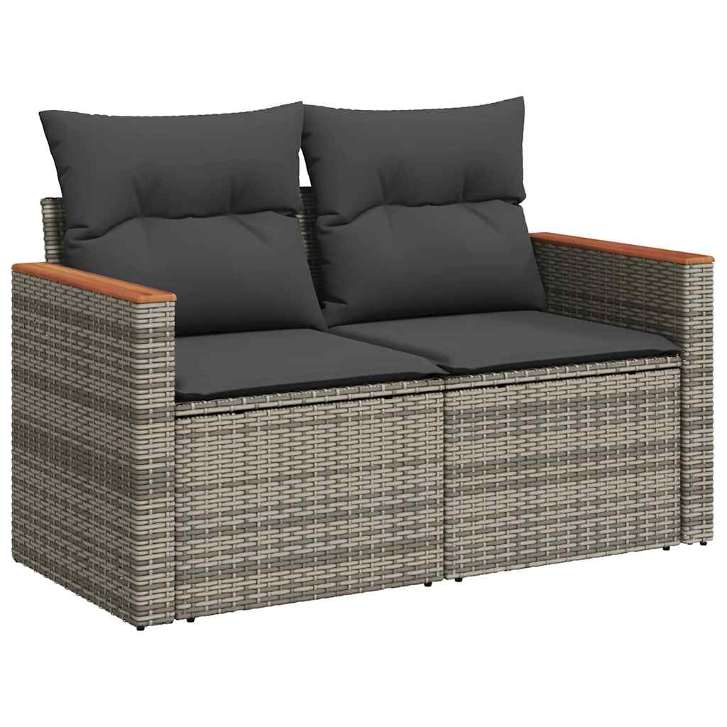 6-dijelni set vrtnih sofa poliratan i bagrem s jastucima sivi