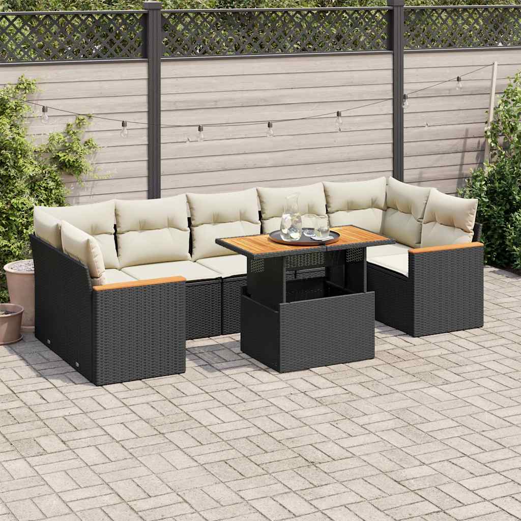 8-dijelni set vrtnih sofa od poliratana s jastucima crni bagrem