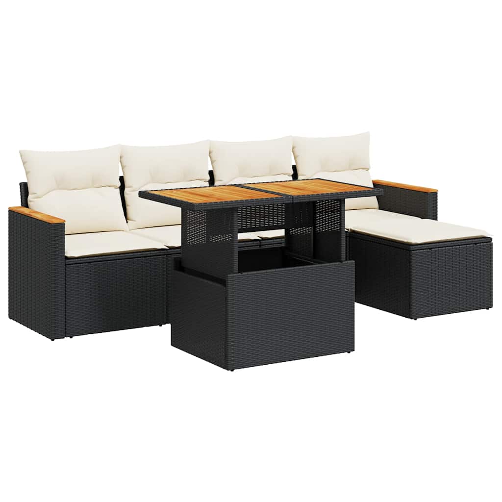 6-dijelni set vrtnih sofa s jastucima crni od poliratana bagrem