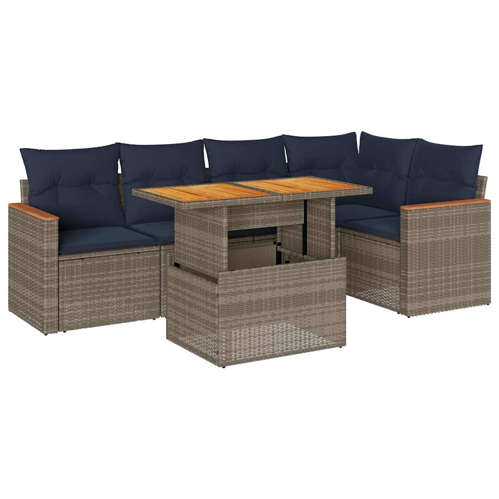 6-dijelni set vrtnih sofa od poliratana s jastucima sivi