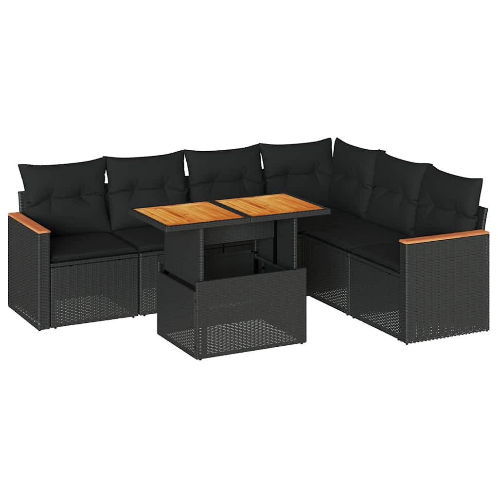 7-dijelni set vrtnih sofa od poliratana s jastucima crni bagrem