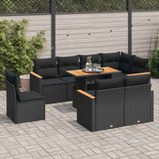 9-dijelni set vrtnih sofa s jastucima crni od poliratana bagrem