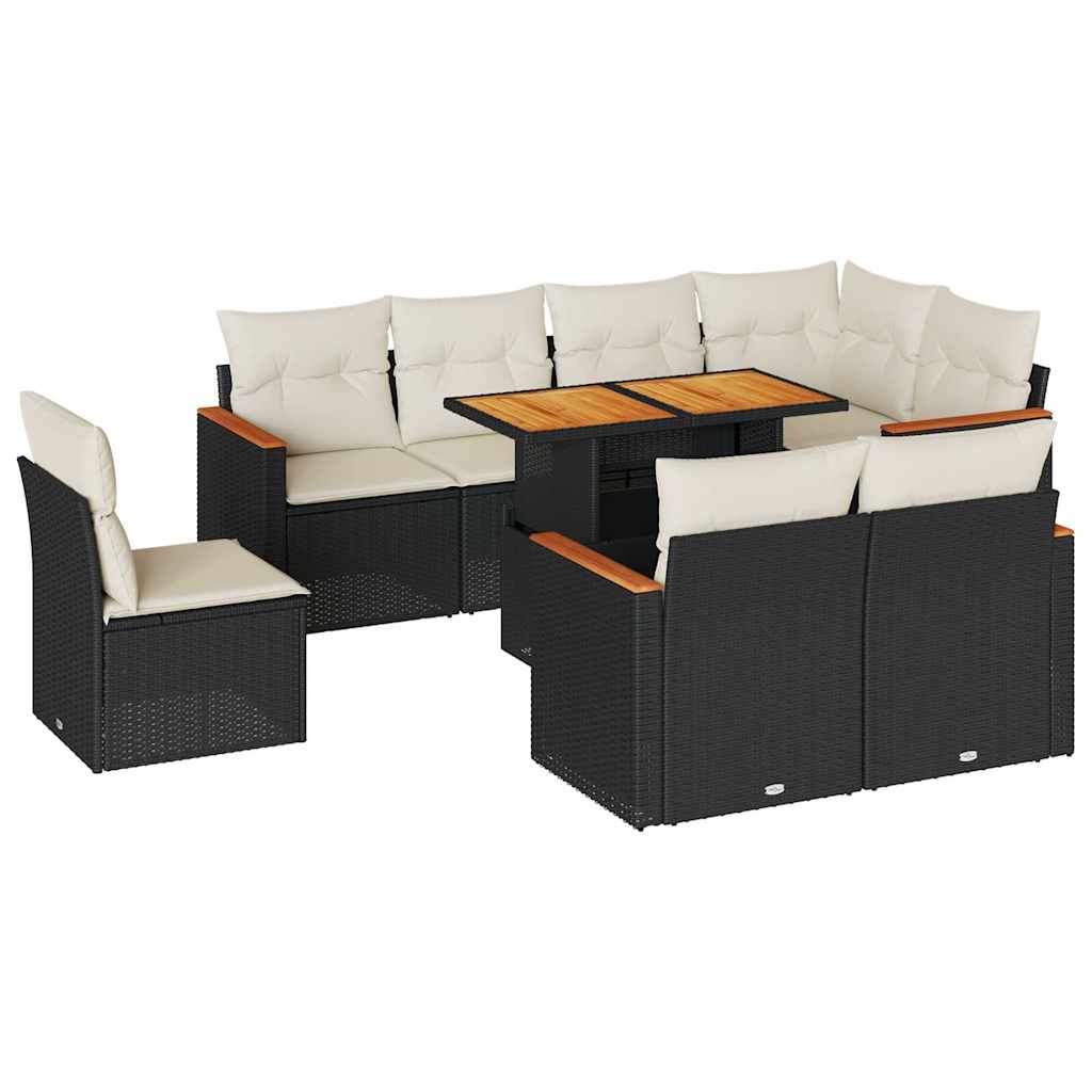 9-dijelni set vrtnih sofa s jastucima crni od poliratana bagrem