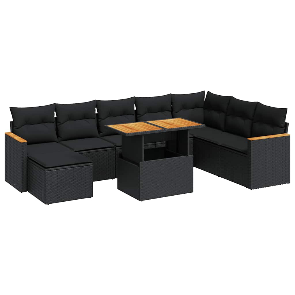9-dijelni set vrtnih sofa s jastucima crni od poliratana bagrem