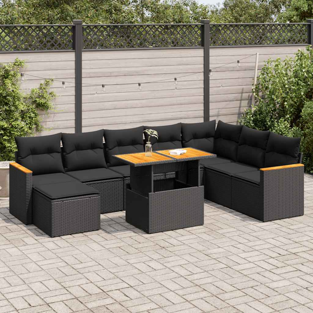 9-dijelni set vrtnih sofa s jastucima crni od poliratana bagrem