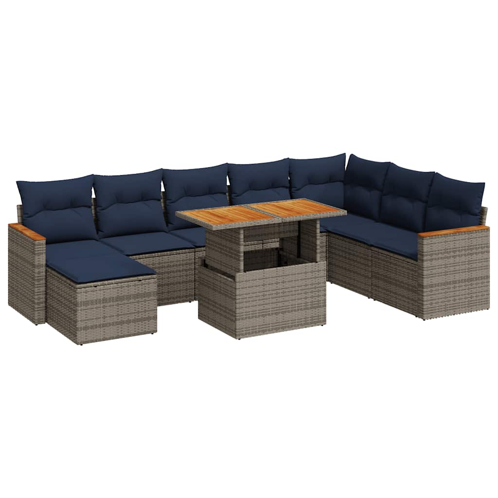 9-dijelni set vrtnih sofa od poliratana s jastucima sivi