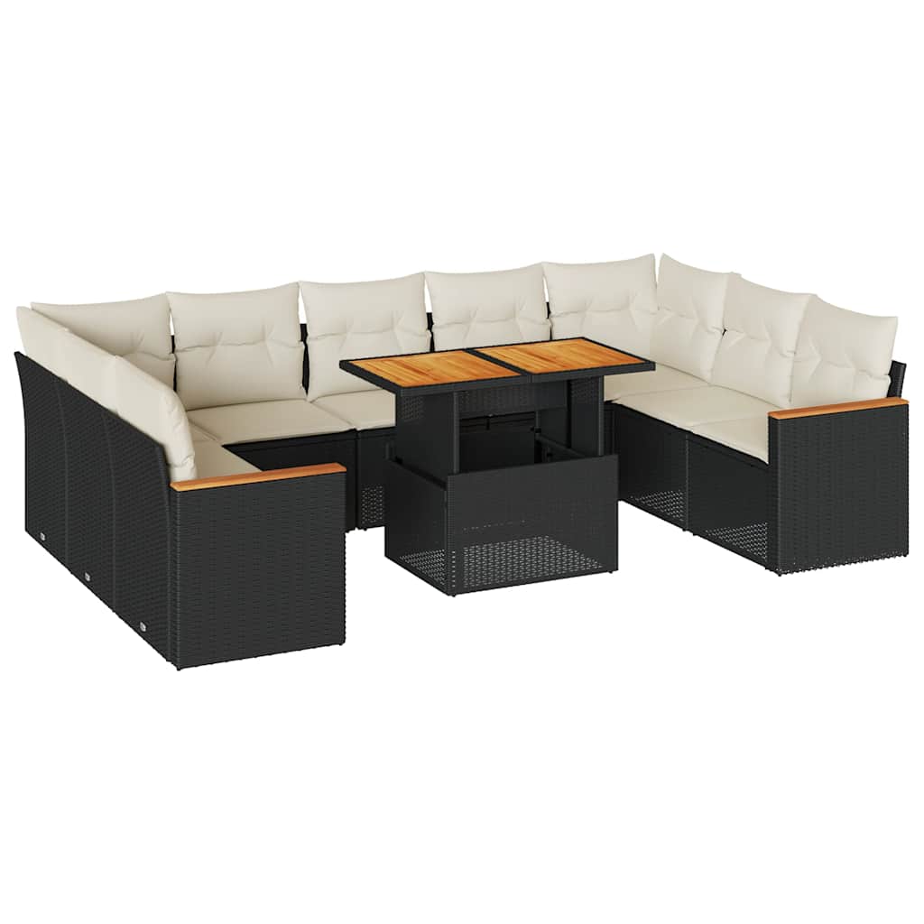 10-dijelni set vrtnih sofa s jastucima crni poliratana bagrem