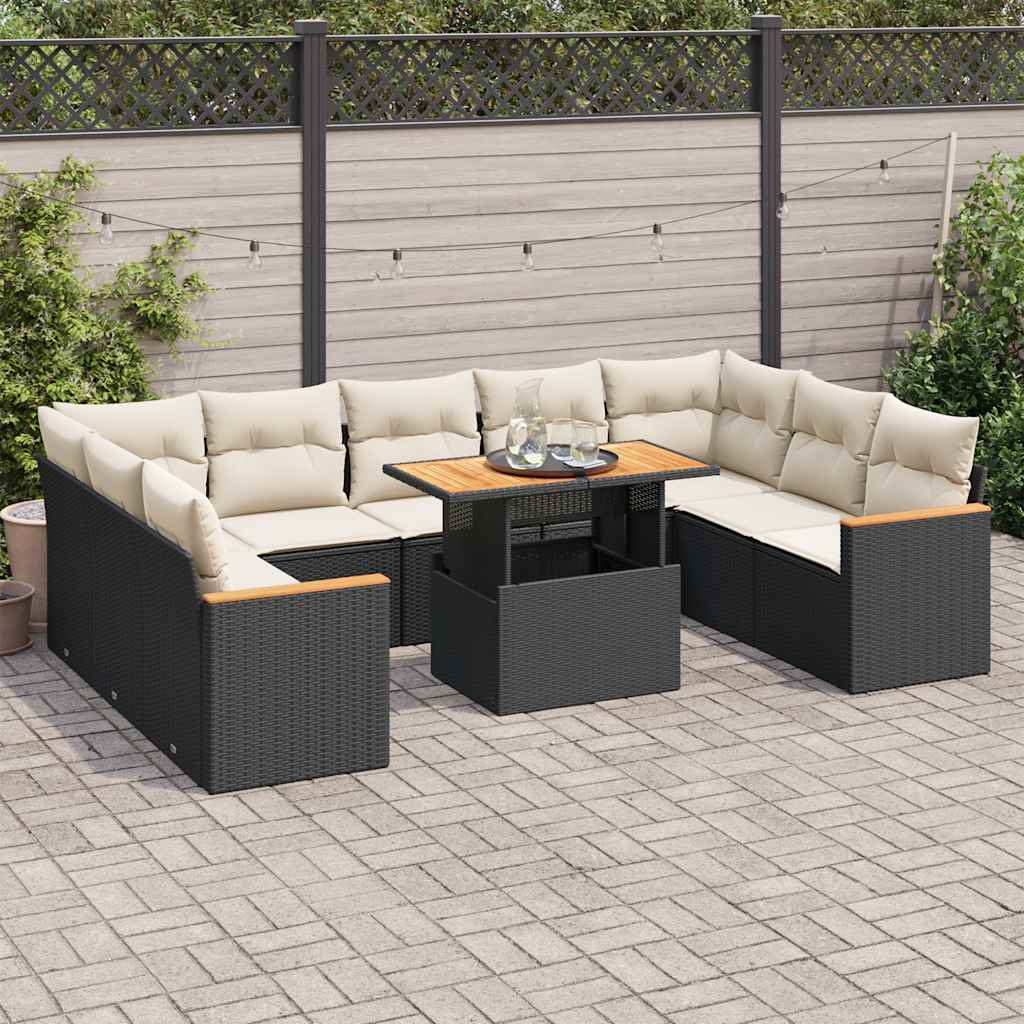 10-dijelni set vrtnih sofa s jastucima crni poliratana bagrem