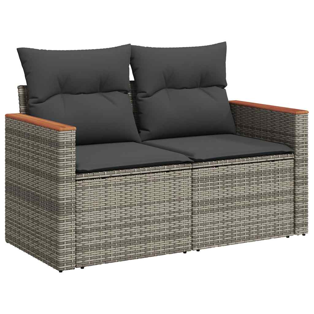 10-dijelni set vrtnih sofa poliratan i bagrem s jastucima sivi