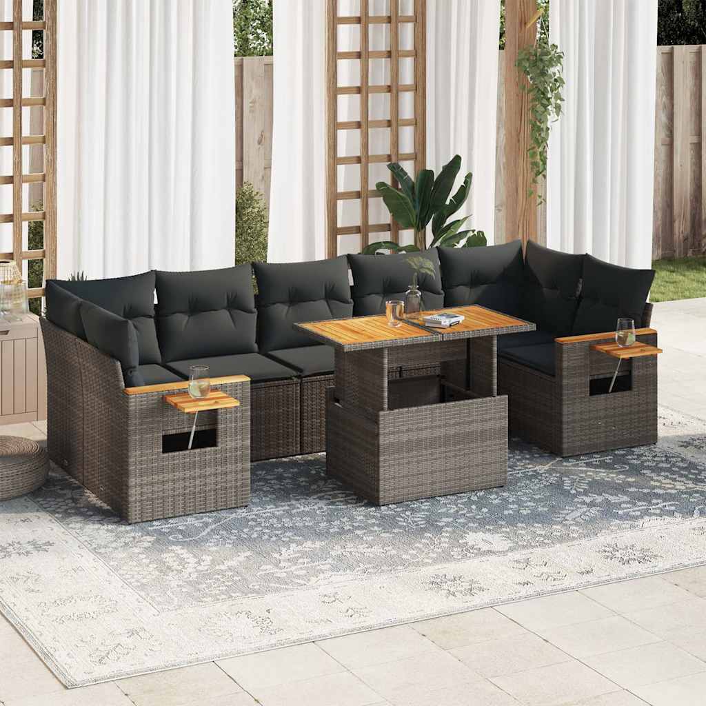 8-dijelni set vrtnih sofa od poliratana s jastucima sivi bagrem