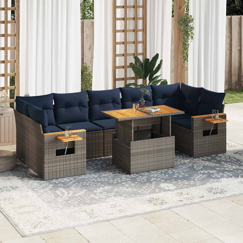 8-dijelni set vrtnih sofa od poliratana s jastucima sivi