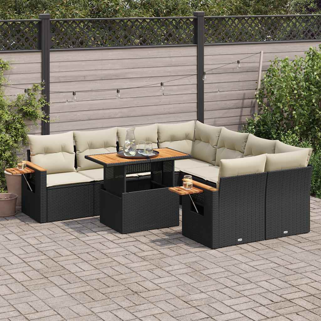 9-dijelni set vrtnih sofa s jastucima crni od poliratana bagrem