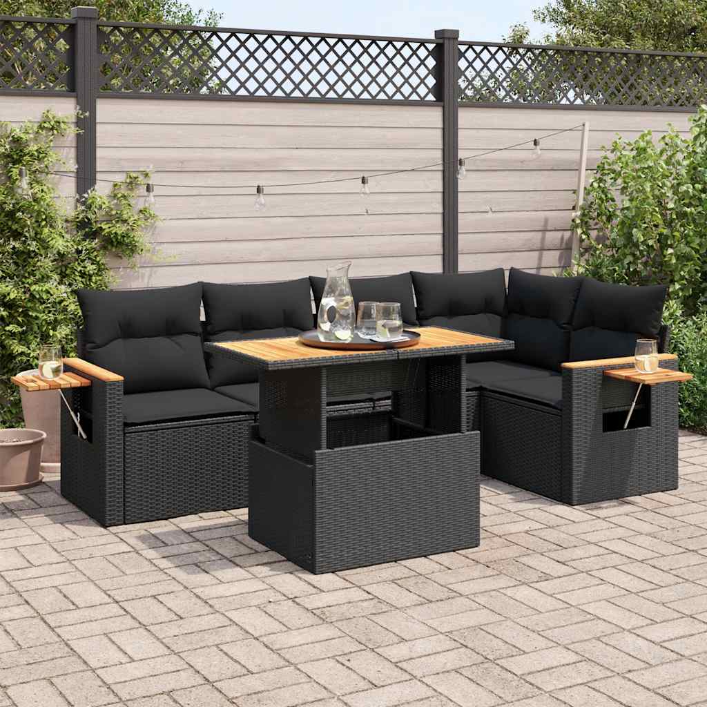 6-dijelni set vrtnih sofa s jastucima crni od poliratana bagrem