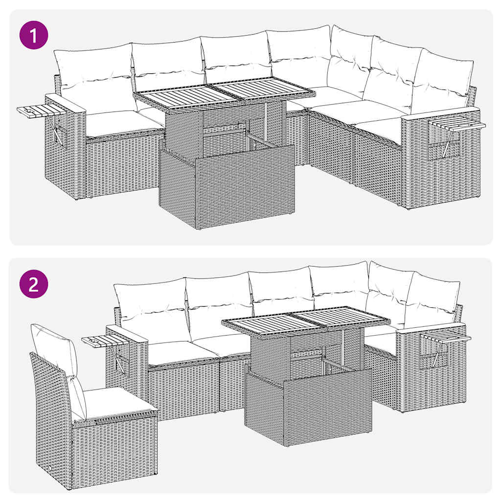 7-dijelni set vrtnih sofa od poliratana s jastucima crni bagrem