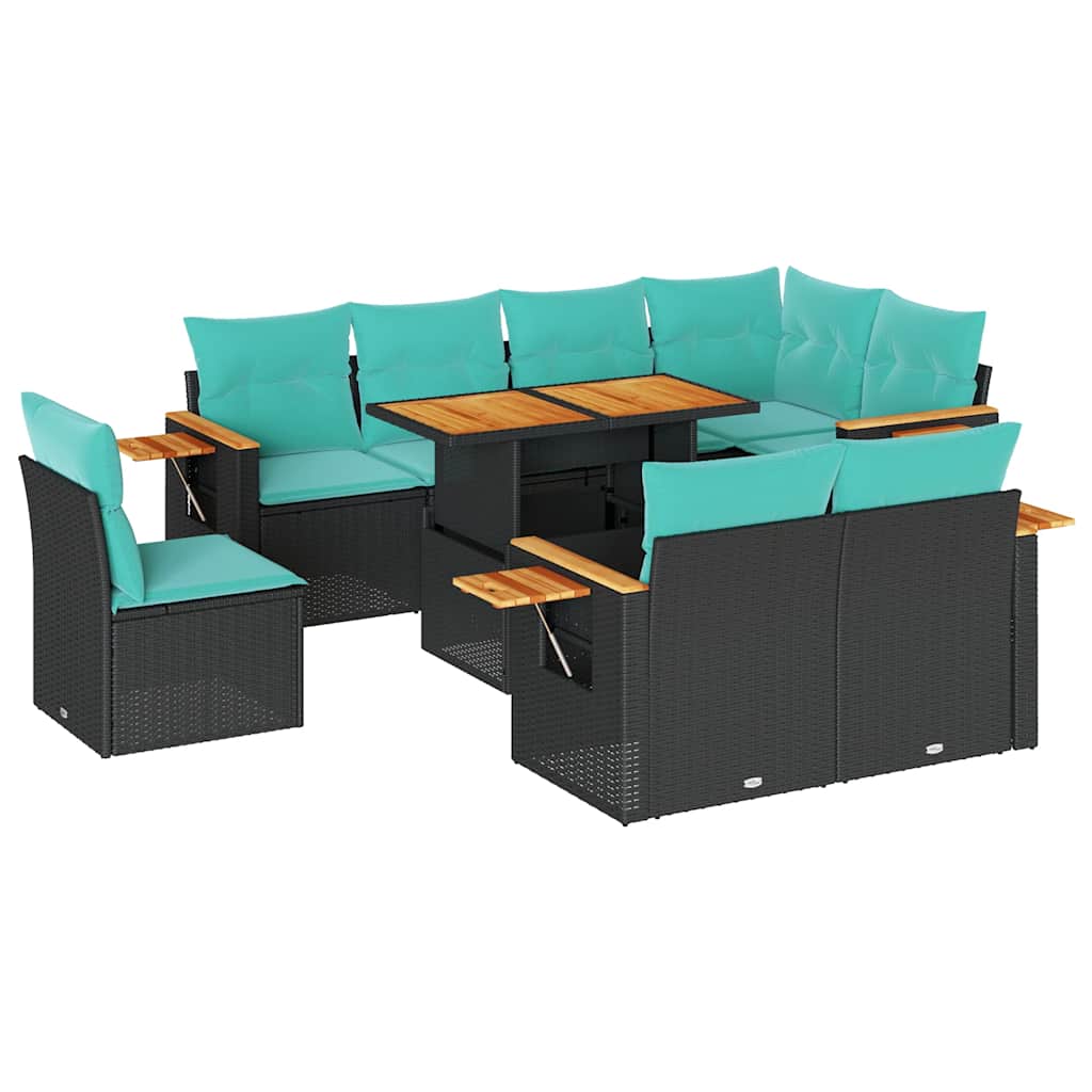 9-dijelni set vrtnih sofa s jastucima crni od poliratana bagrem