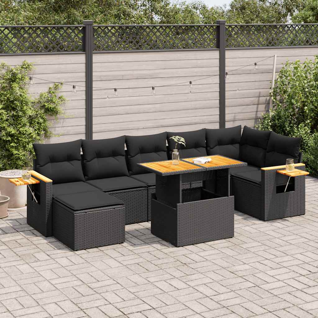 8-dijelni set vrtnih sofa od poliratana s jastucima crni bagrem