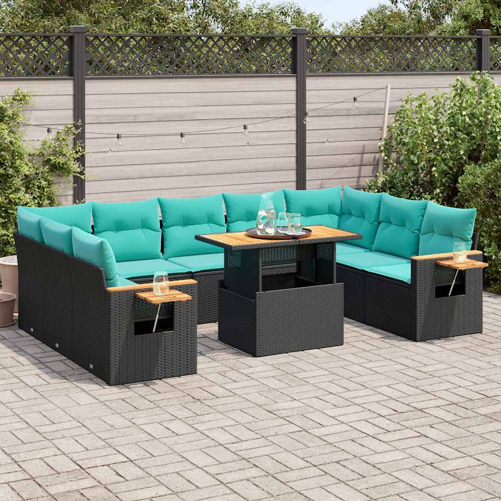 10-dijelni set vrtnih sofa s jastucima crni poliratana bagrem