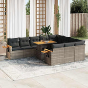 11-dijelni set vrtnih sofa poliratan i bagrem s jastucima sivi