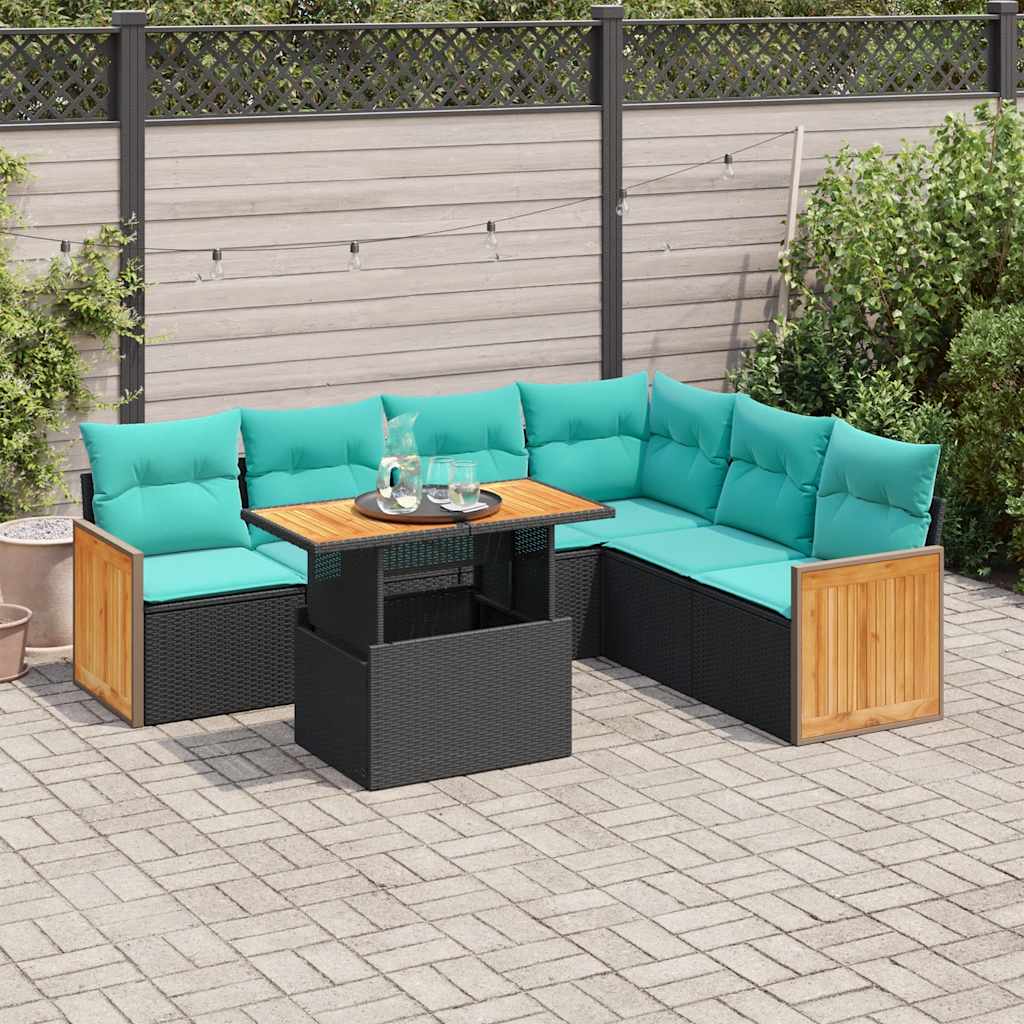 7-dijelni set vrtnih sofa od poliratana s jastucima crni bagrem