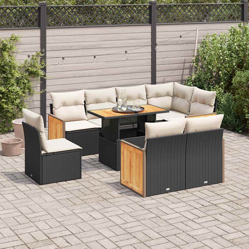 9-dijelni set vrtnih sofa s jastucima crni od poliratana bagrem