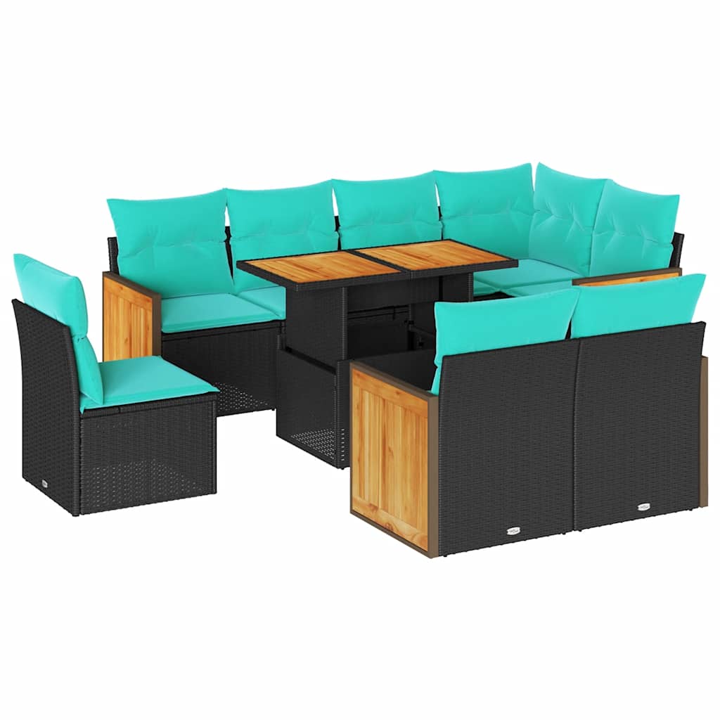 9-dijelni set vrtnih sofa s jastucima crni od poliratana bagrem