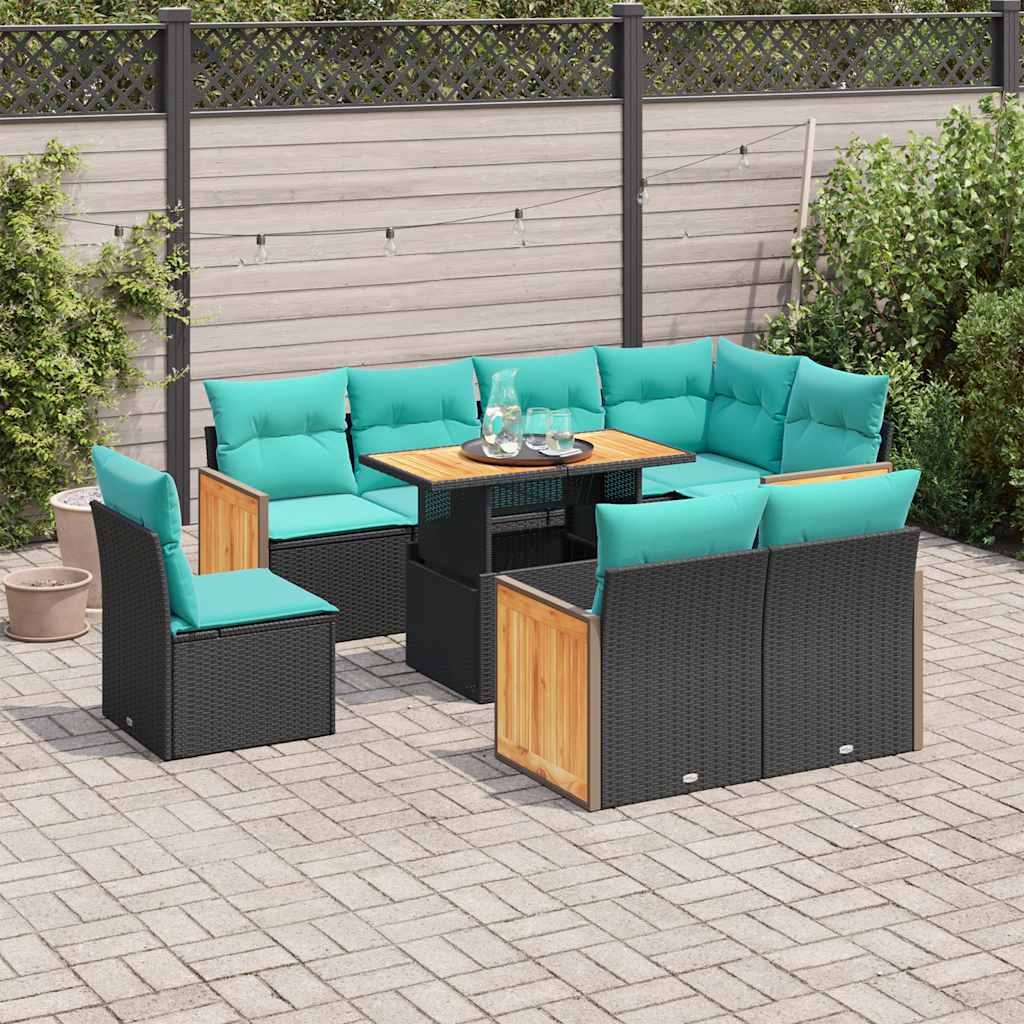 9-dijelni set vrtnih sofa s jastucima crni od poliratana bagrem