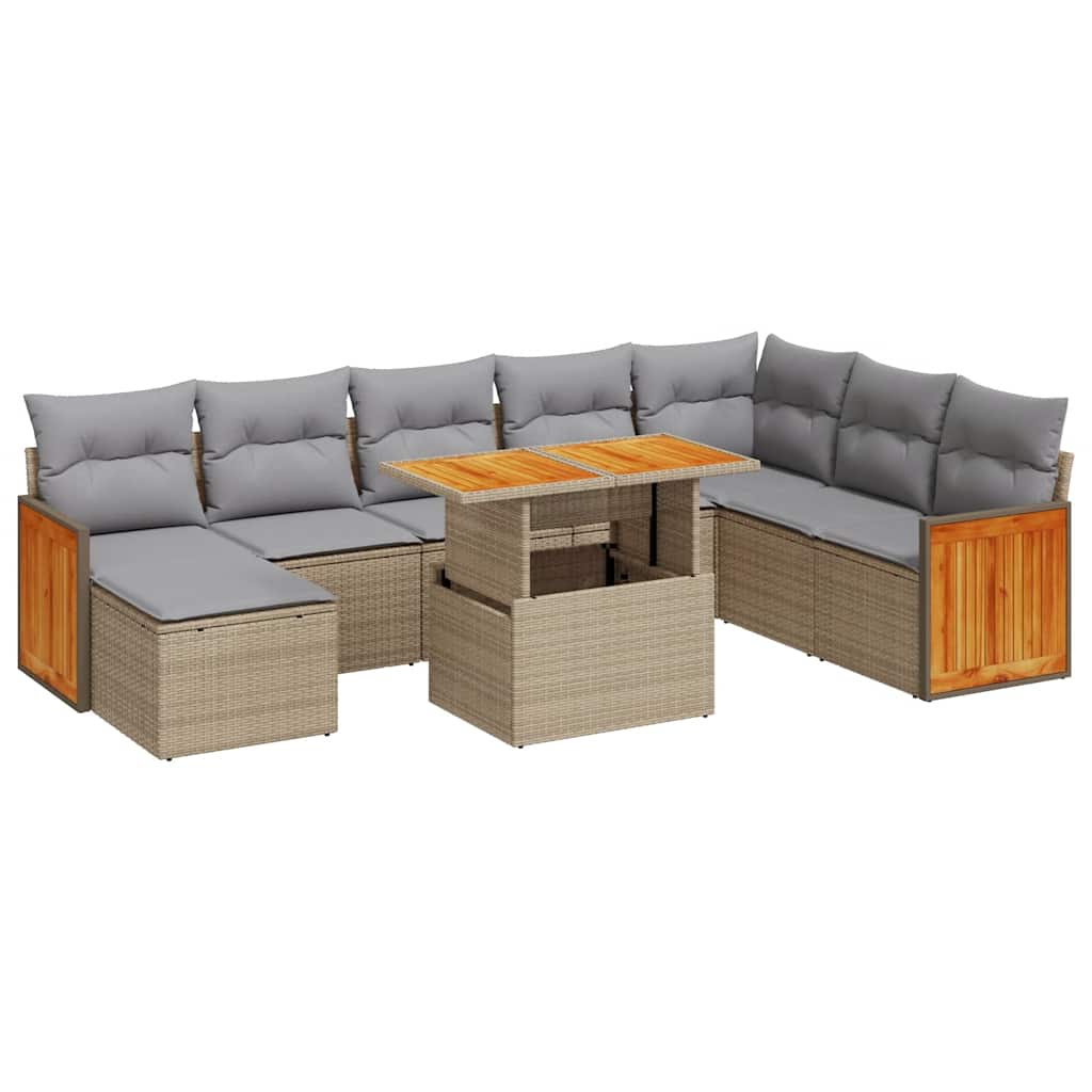 9-dijelni set vrtnih sofa s jastucima bež od poliratana bagrem